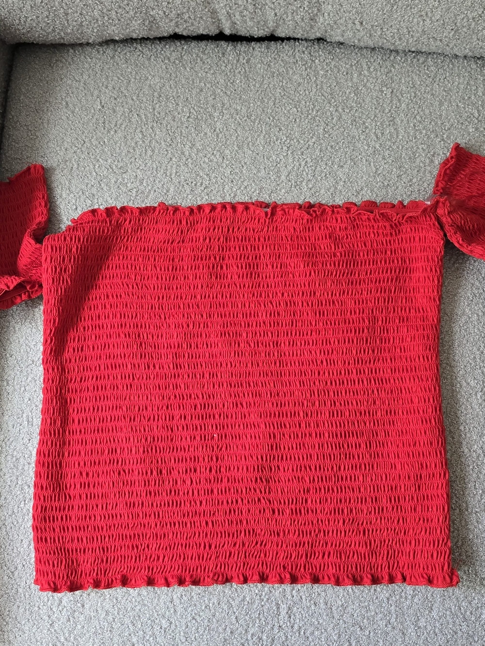Crave Fame Vibrant Red Smocked Off-Shoulder Crop Top